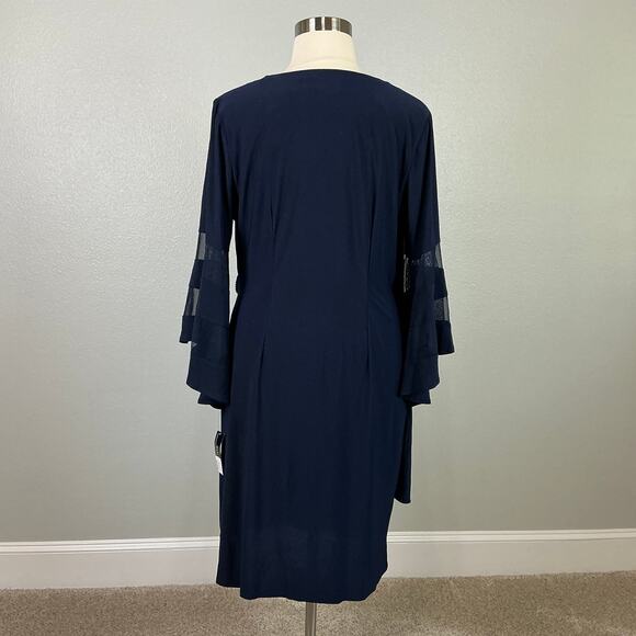 Long Sleeve Beaded Sheath Cocktail Dress Blue Size 18W R&M Richards V-Neck - Picture 6 of 11